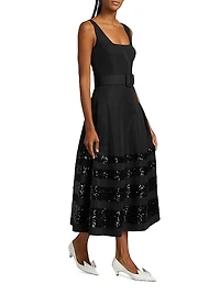 Mia Sequin-Embellished Belted Fit & Flare Midi-Dress