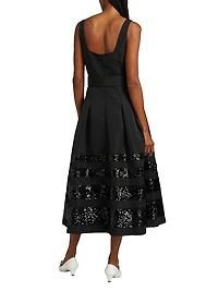Mia Sequin-Embellished Belted Fit & Flare Midi-Dress