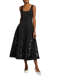 Mia Sequin-Embellished Belted Fit & Flare Midi-Dress