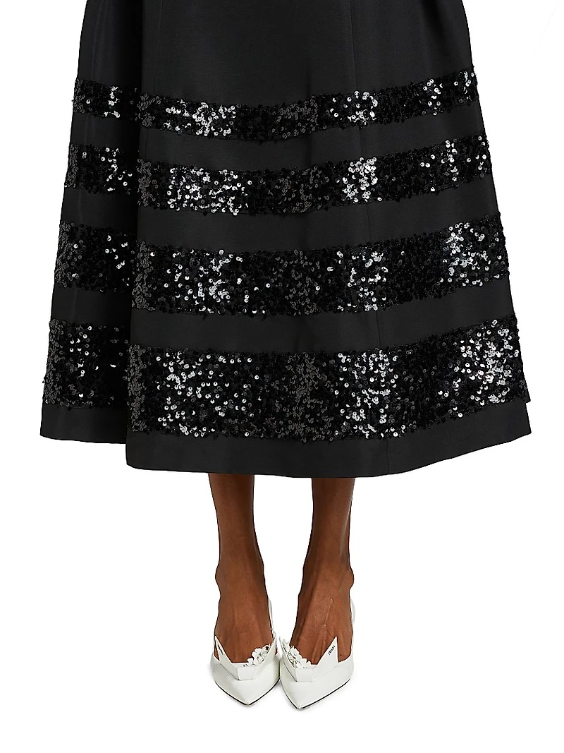 Mia Sequin-Embellished Belted Fit & Flare Midi-Dress
