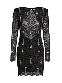 Metallic Lace Hand-Beaded Minidress