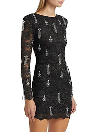 Metallic Lace Hand-Beaded Minidress