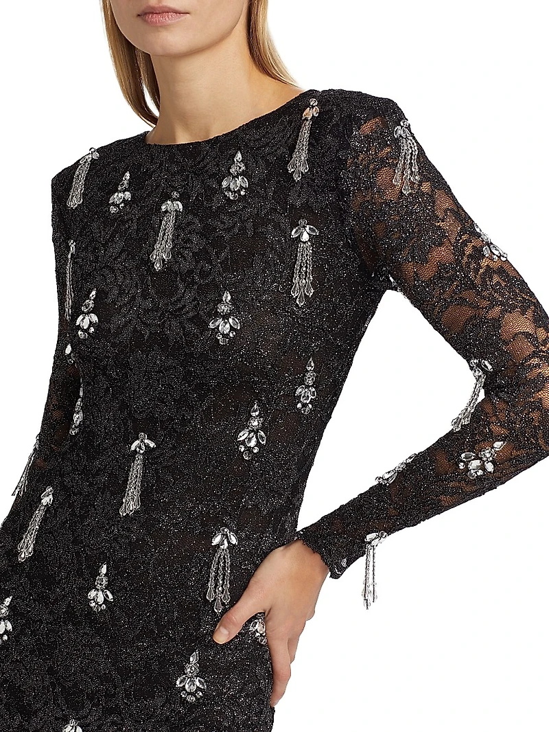 Metallic Lace Hand-Beaded Minidress