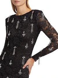 Metallic Lace Hand-Beaded Minidress