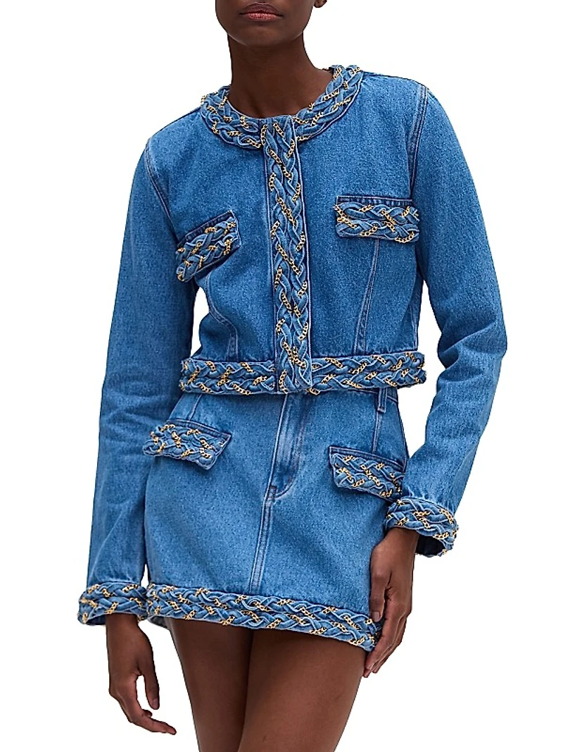 Braided Denim Cropped Jacket