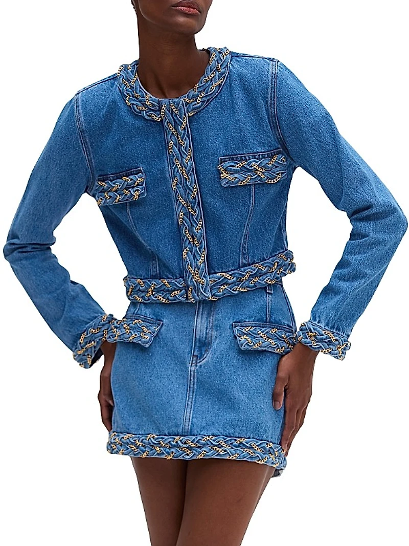 Braided Denim Cropped Jacket