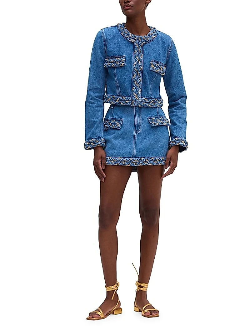 Braided Denim Cropped Jacket