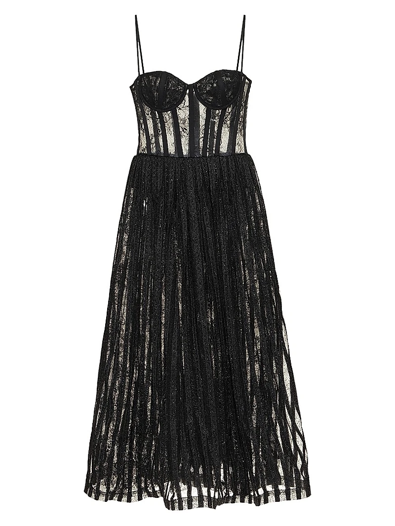 Lace-Velvet Bustier Midi-Dress