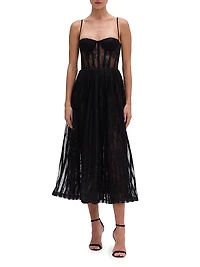 Lace-Velvet Bustier Midi-Dress