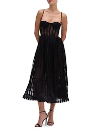Lace-Velvet Bustier Midi-Dress