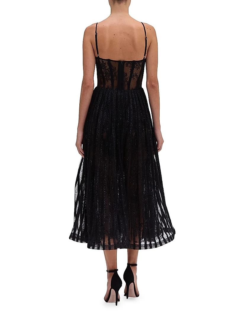 Lace-Velvet Bustier Midi-Dress