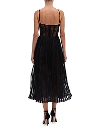Lace-Velvet Bustier Midi-Dress