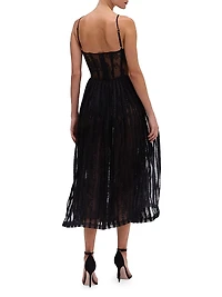 Lace-Velvet Bustier Midi-Dress