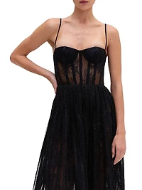 Lace-Velvet Bustier Midi-Dress