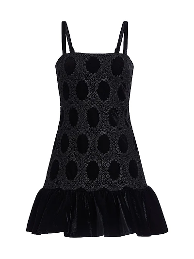 Velvet & Lace Flounce-Hem Minidress