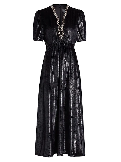 Tabitha Metallic Velvet Midi Dress