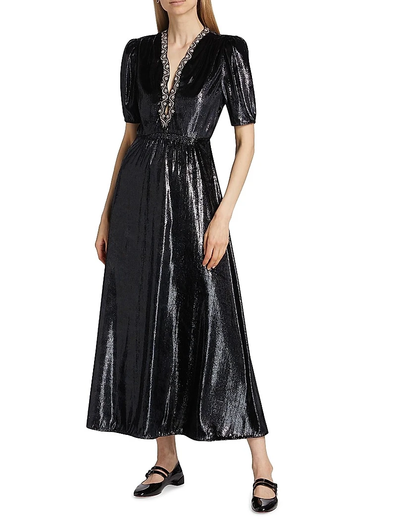 Tabitha Metallic Velvet Midi Dress