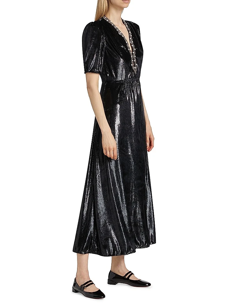 Tabitha Metallic Velvet Midi Dress