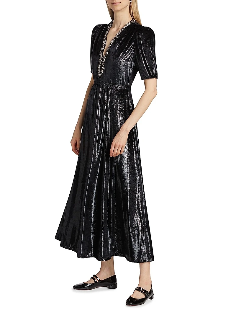 Tabitha Metallic Velvet Midi Dress