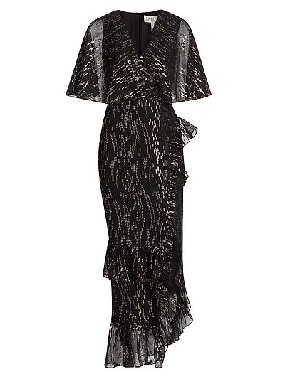 Rose Metallic Jacquard Midi Wrap Dress