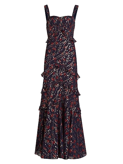 Chandra Silk Metallic Jacquard Maxi Dress