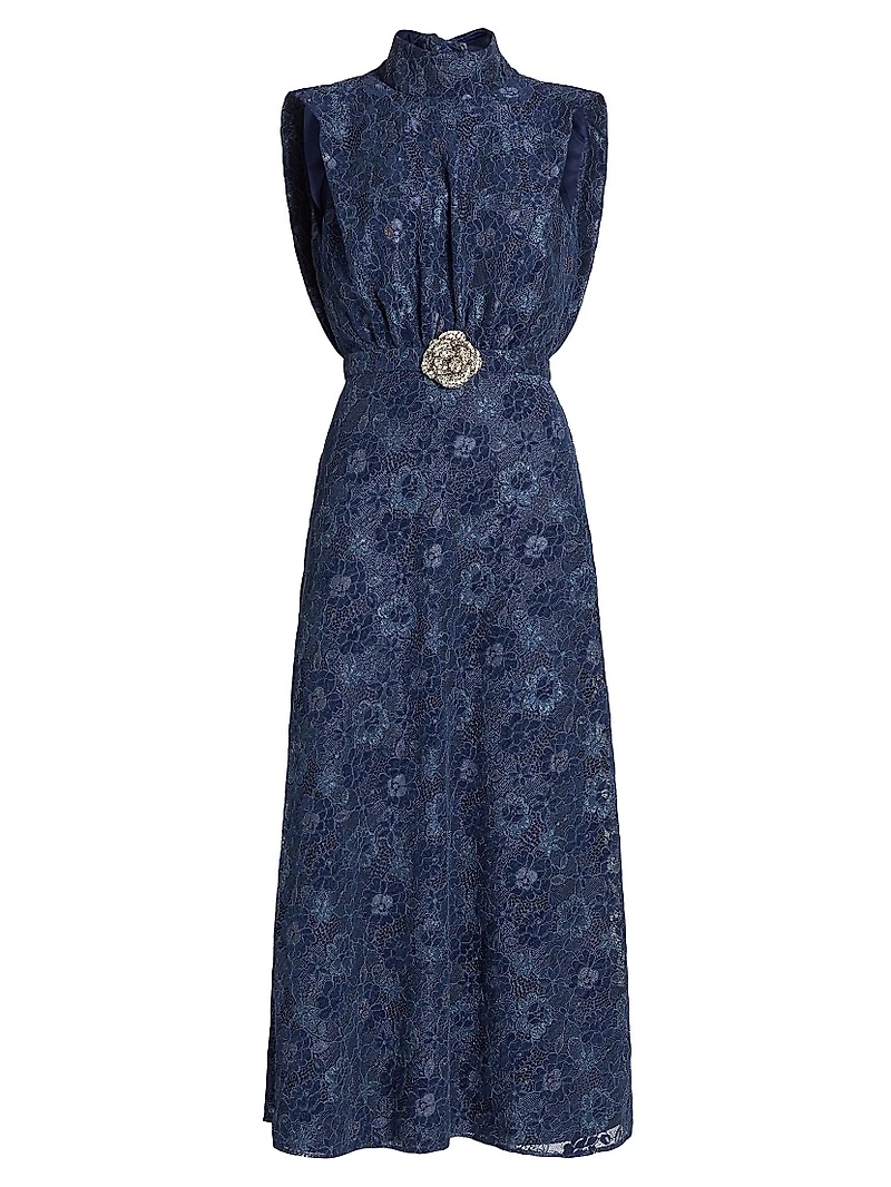 Fleur Velvet Lace Belted Maxi Dress