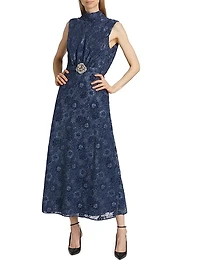 Fleur Velvet Lace Belted Maxi Dress