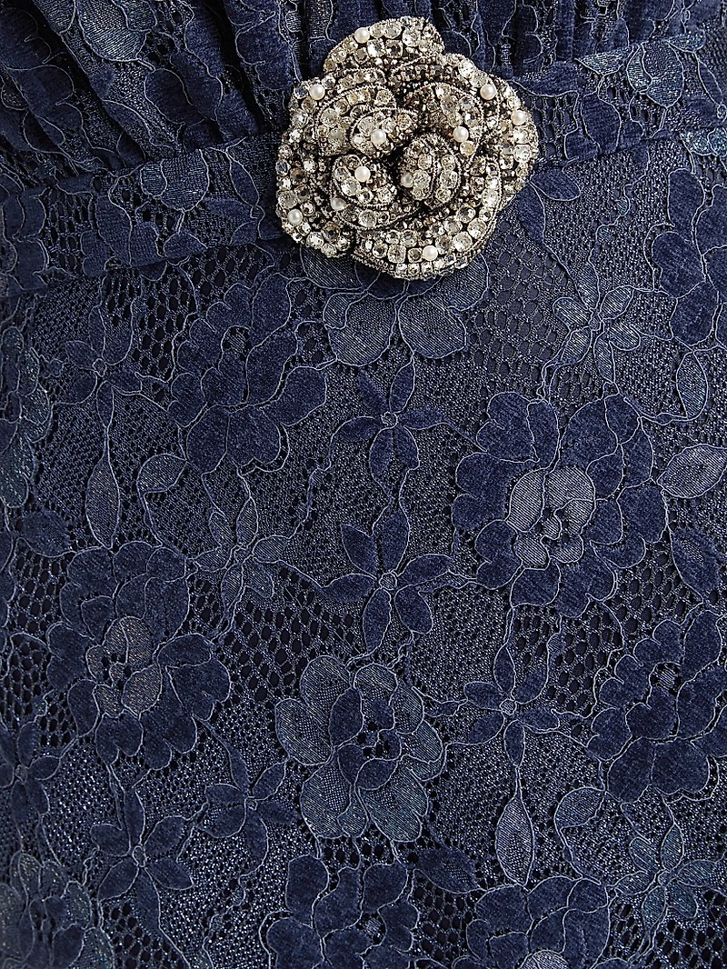 Fleur Velvet Lace Belted Maxi Dress