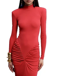 Darja Gathered Stretch Knit Maxi-Dress