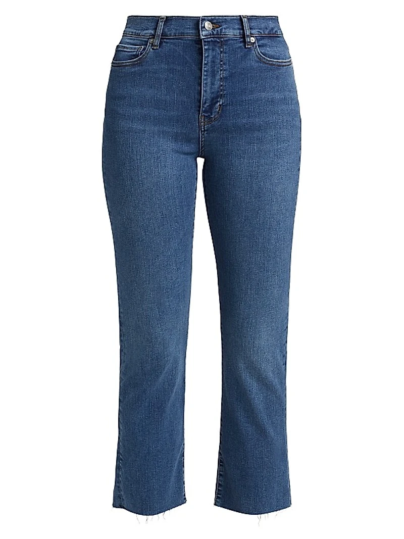 Le High Straight Raw Fray Mid-Rise Stretch Crop Jeans