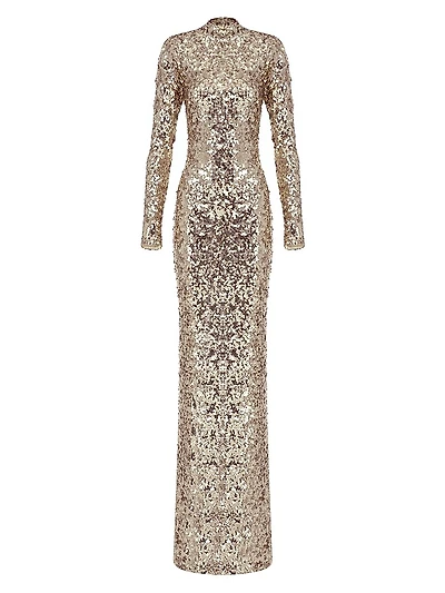 Catroux Sequined Fitted Maxi-Dress