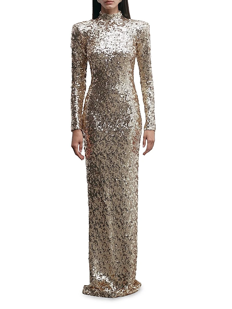 Catroux Sequined Fitted Maxi-Dress