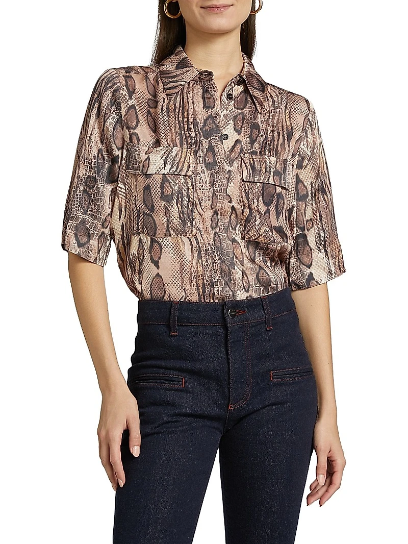 Maya Snake-Print Short-Sleeve Shirt
