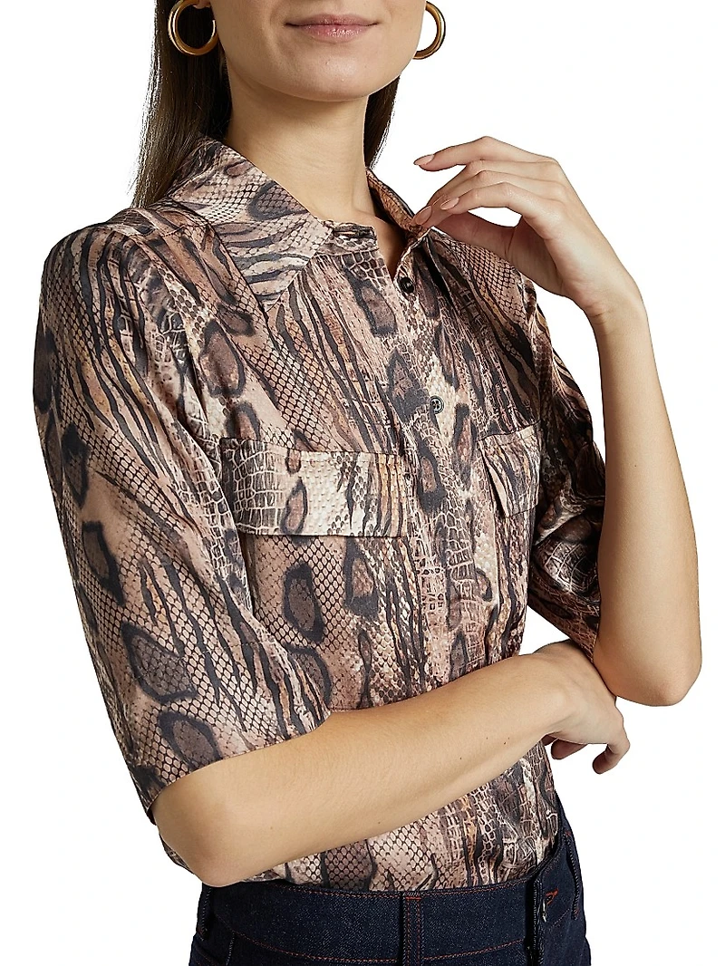 Maya Snake-Print Short-Sleeve Shirt