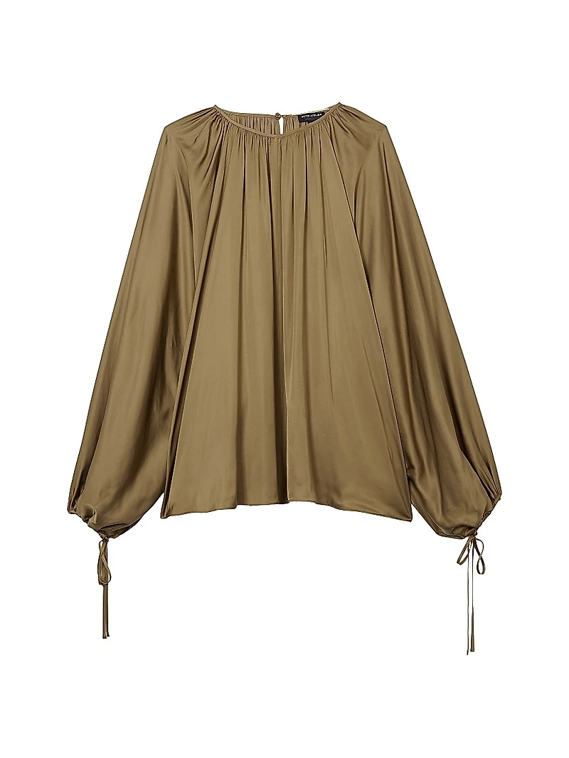 Finley Draped Balloon-Sleeve Blouse