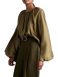 Finley Draped Balloon-Sleeve Blouse