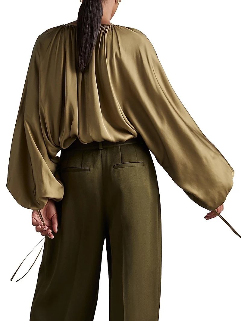 Finley Draped Balloon-Sleeve Blouse