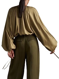 Finley Draped Balloon-Sleeve Blouse