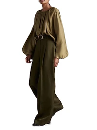 Finley Draped Balloon-Sleeve Blouse