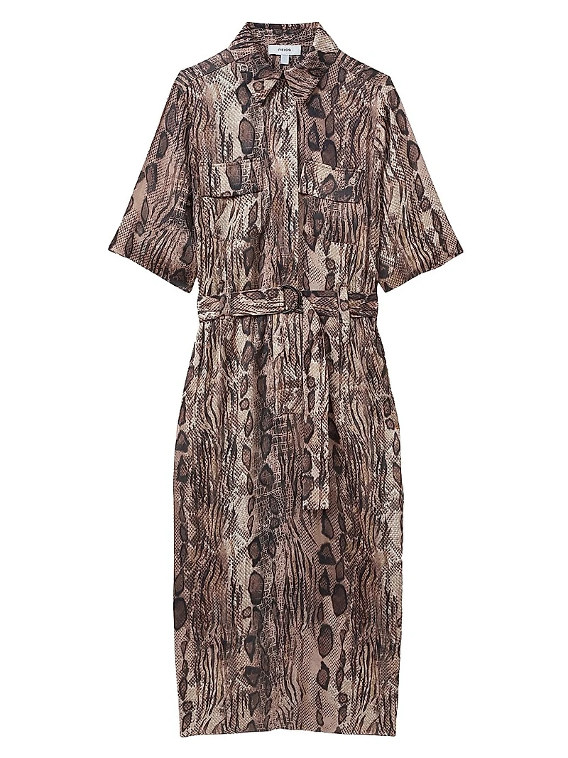 Farah Snake Tie-Waist Midi-Dress