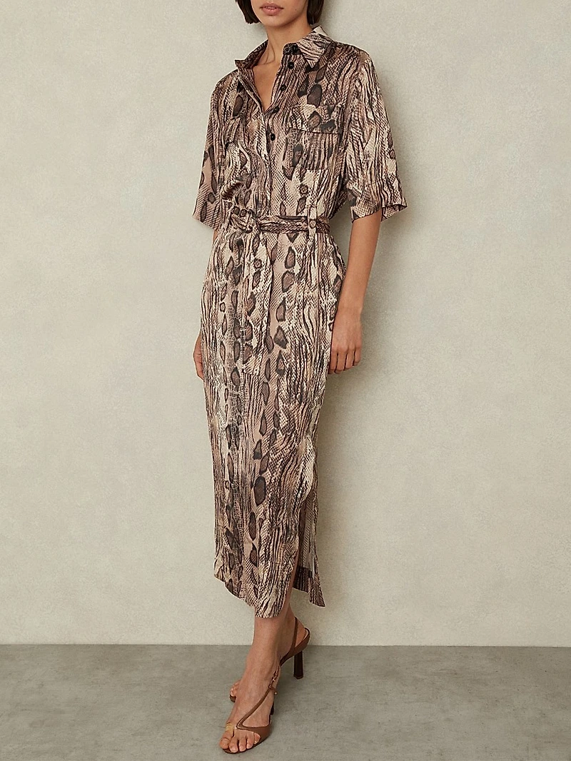 Farah Snake Tie-Waist Midi-Dress