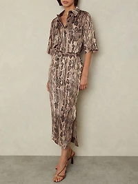 Farah Snake Tie-Waist Midi-Dress