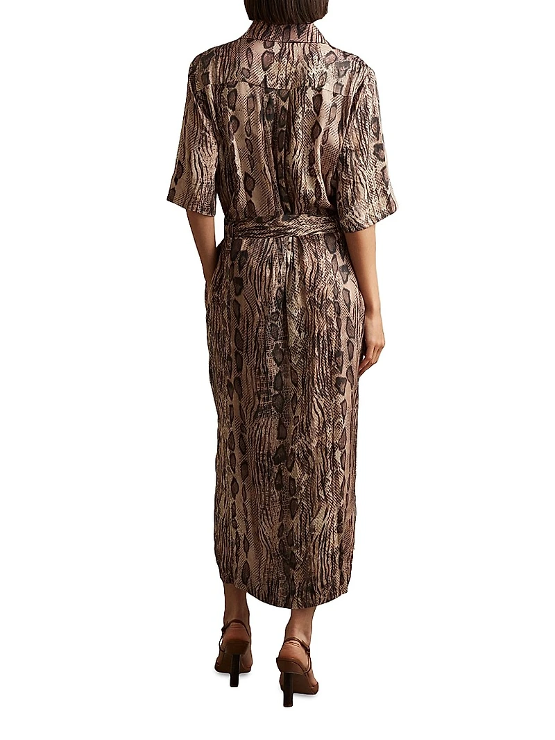 Farah Snake Tie-Waist Midi-Dress