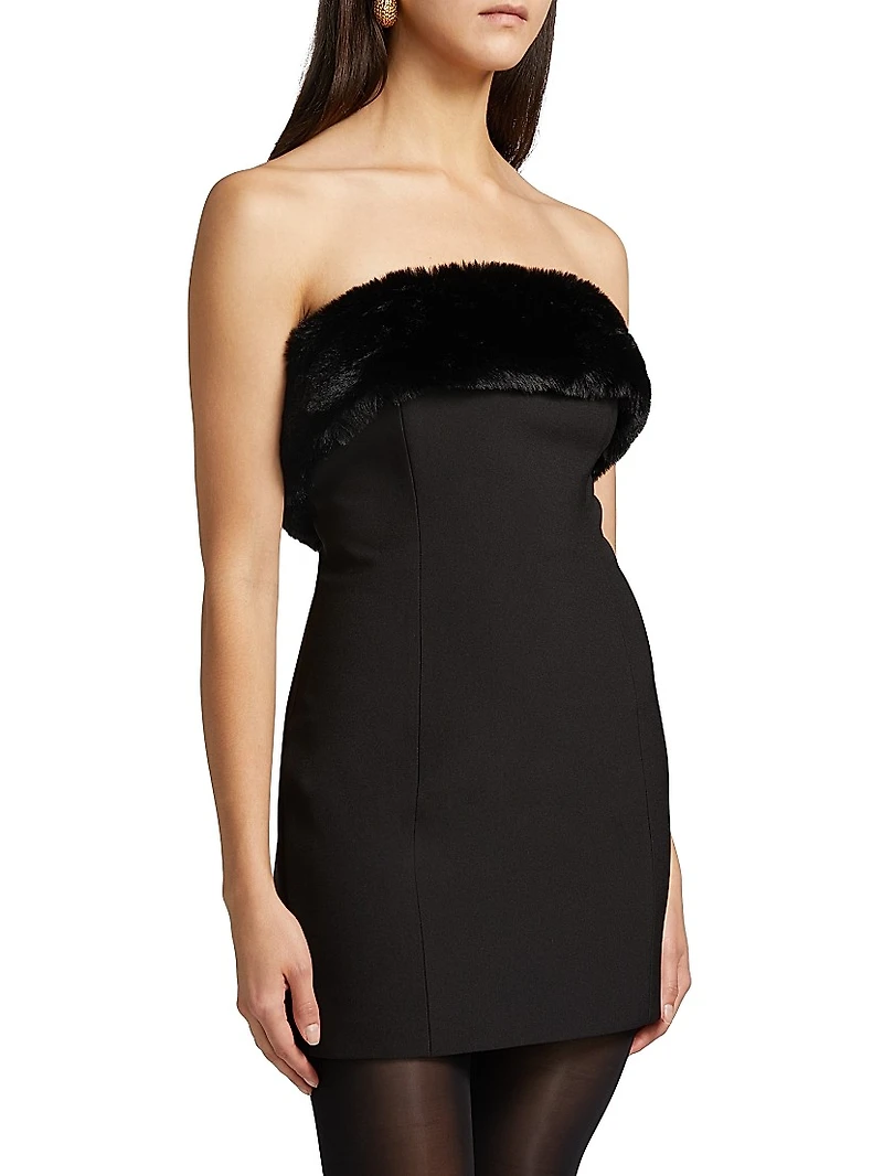 Clause Faux Fur-Trimmed Minidress