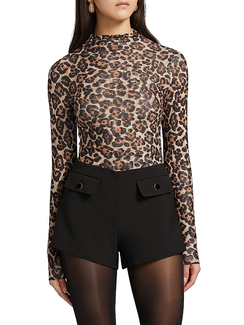 Vittoria Leopard Mock Turtleneck Bodysuit