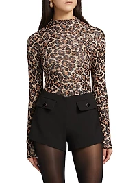 Vittoria Leopard Mock Turtleneck Bodysuit
