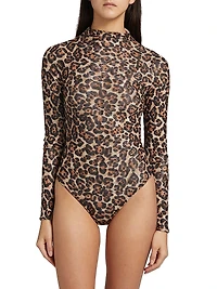 Vittoria Leopard Mock Turtleneck Bodysuit