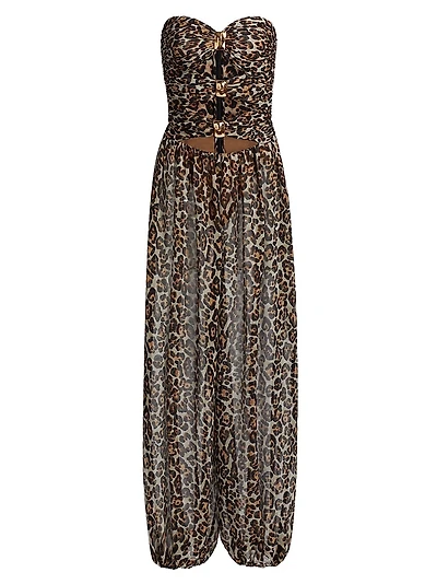 Mora Leopard Print Strapless Jumpsuit