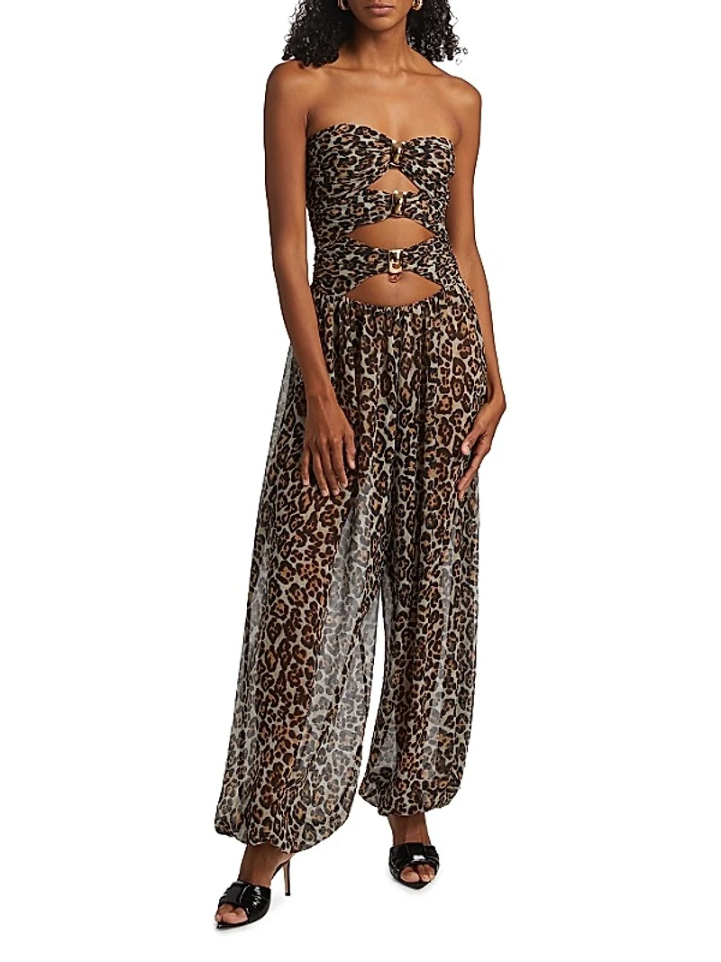 Mora Leopard Print Strapless Jumpsuit