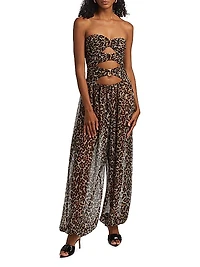 Mora Leopard Print Strapless Jumpsuit